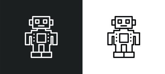robot toy outline icon in white and black colors. robot toy flat vector icon from toys collection for web, mobile apps and ui.