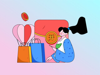 Holiday Shopping E-Commerce Online Shopping People Flat Vector Concept Operation Hand Drawn Illustration
