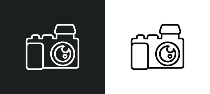 digital photo camera outline icon in white and black colors. digital photo camera flat vector icon from technology collection for web, mobile apps and ui.