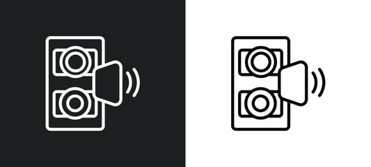 music player big speaker outline icon in white and black colors. music player big speaker flat vector icon from technology collection for web, mobile apps and ui.