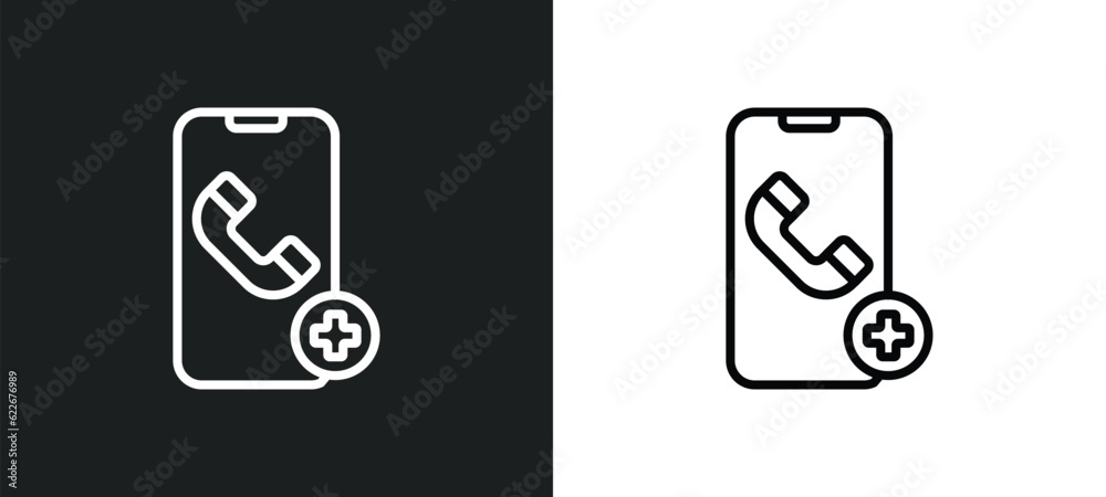 Poster add call outline icon in white and black colors. add call flat vector icon from technology collectio