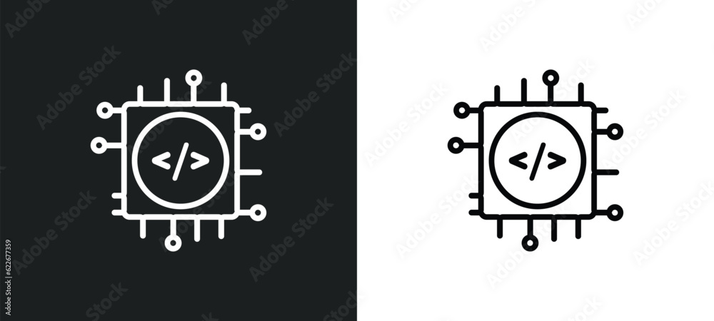 Poster embedding outline icon in white and black colors. embedding flat vector icon from technology collect
