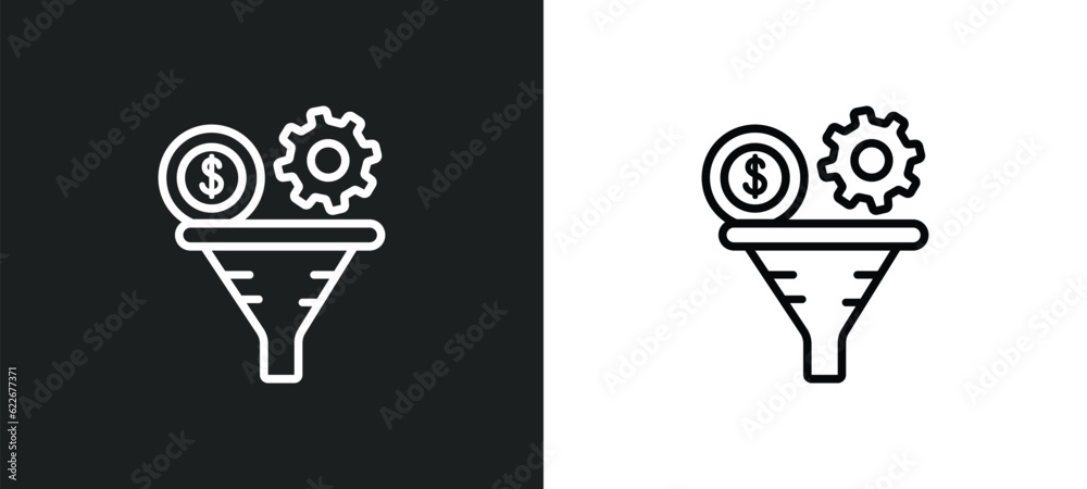 Poster conversion rate optimization outline icon in white and black colors. conversion rate optimization fl