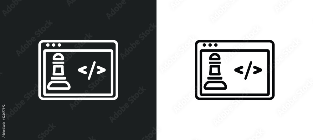 Poster coding outline icon in white and black colors. coding flat vector icon from strategy collection for 