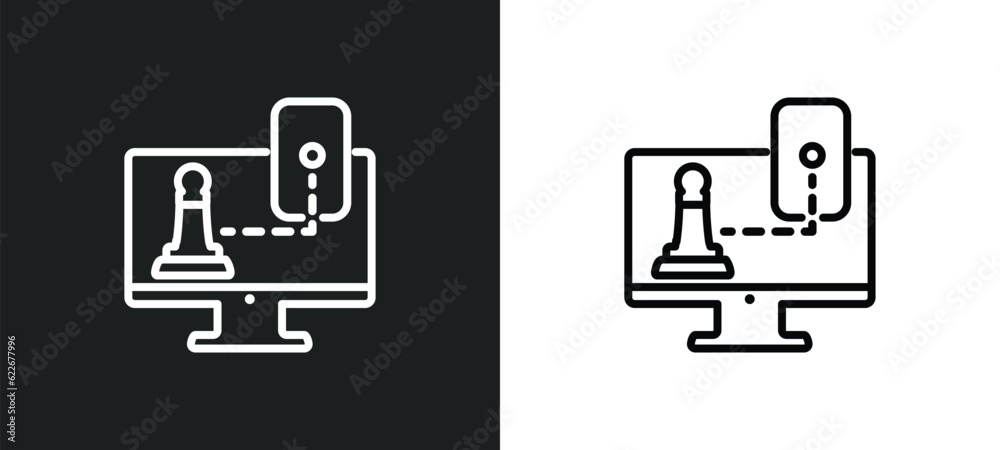 Poster responsive outline icon in white and black colors. responsive flat vector icon from strategy collect