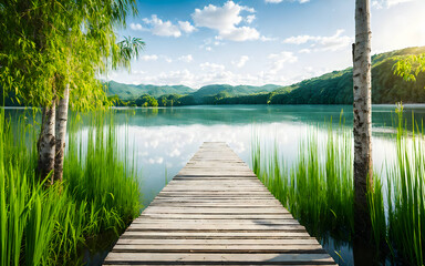 lakeside in summer time, fresh beauty in nature concept