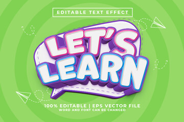 Lets Learn 3d Editable Text Effect Cartoon Style Premium Vector - obrazy, fototapety, plakaty
