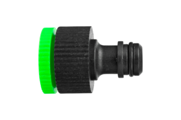 Plastic fitting isolated on white background. Plastic connectors for connecting a garden hose.