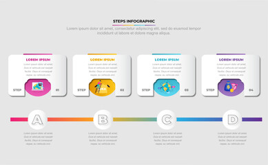 Business infographics 4 step options template with road timeline