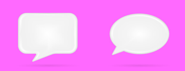 3d minimal white speech bubble icon on pink background. vector illustration