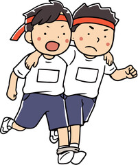 二人三脚する男の子