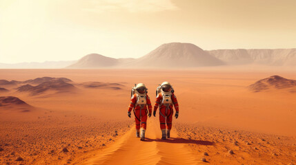 Fototapeta na wymiar Astronauts Reach Mars Surface. Generative AI