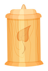 Web icon of isolated wooden container or jar for bulk products, grains, sugar, salt or honey. Kitchenware utensil at white background. Vector illustration in cartoon style. Concept of natural products