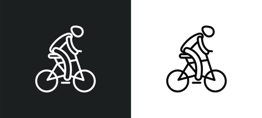 Obraz premium man riding bike outline icon in white and black colors. man riding bike flat vector icon from sports collection for web, mobile apps and ui.