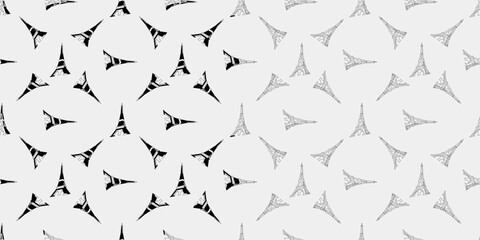 Line drawing doodle eiffel tower, France tourist attraction, Paris, travel. Pattern, pattern, seamless