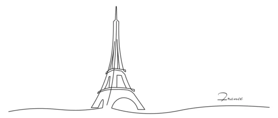 Foto op Canvas Line drawing doodle eiffel tower, France tourist attraction, Paris, travel. © Tati