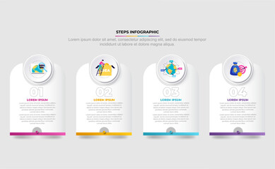 Business infographics 4 step options template with road timeline