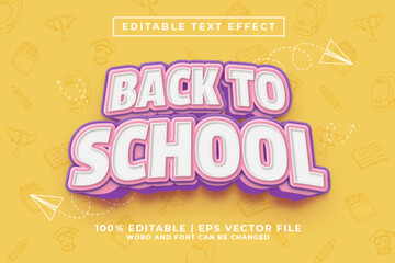 Back To School 3d Editable Text Effect Cartoon Style Premium Vector