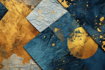 Grunge Blue and Gold Digital Paper texture Generative AI 