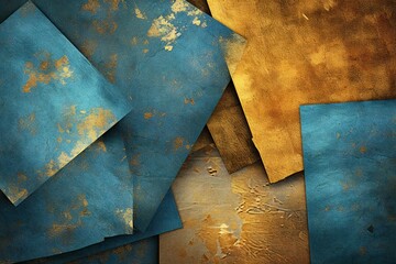 Grunge Blue and Gold Digital Paper texture Generative AI 