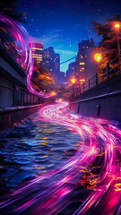 Futuristic technology abstract background with lines for network, big data, data center, server, internet, speed. Abstract neon lights into digital technology tunnel. Generative AI