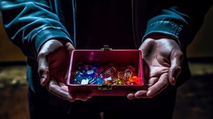 Box with drugs on future in hands. Generative AI 4