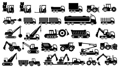 Vector set illustration of simple deformed various types of Heavy equipment for construction sites car icons pictograms  © 英里子 三島