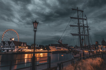 sailing ship in gdansk at evening 