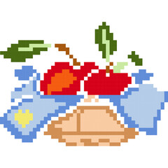 Fototapeta premium fruit basket cartoon icon in pixel style