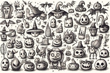Obraz premium Halloween Doodles Clip art on white background Generative AI 
