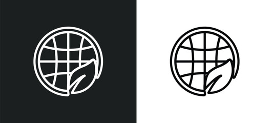 planet grid and a leaf outline icon in white and black colors. planet grid and a leaf flat vector icon from signs collection for web, mobile apps ui.