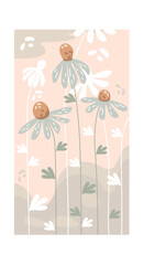 Vector floral background with abstract chamomile. Summer card with tender flower on a beige background.