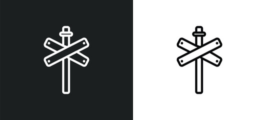 rail road crossing cross outline icon in white and black colors. rail road crossing cross flat vector icon from signs collection for web, mobile apps and ui.