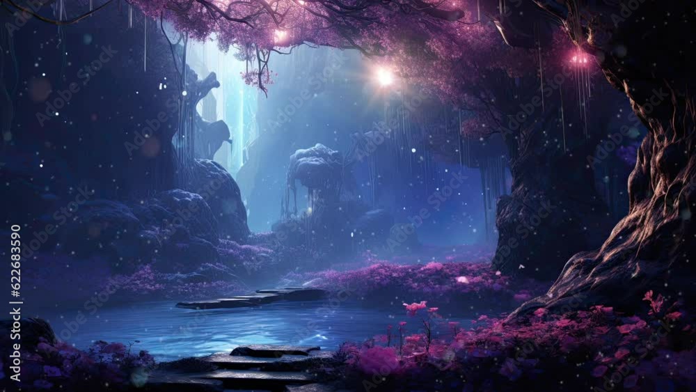 Wall mural Fantasy forest, blue and purple, magical and surreal landscape