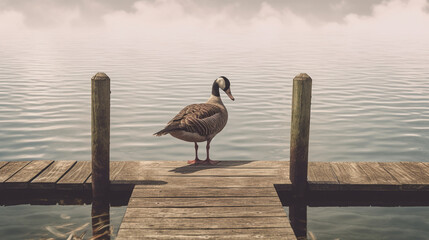 pelican on pier HD 8K wallpaper Stock Photographic Image