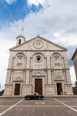 Fototapeta na wymiar Piazza Pio II is the main square of Pienza, Italy. Extremely elegant, itis where the beautiful Cathedral of Pienza is located