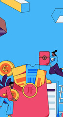 Obraz premium Holiday Shopping E-Commerce Online Shopping People Flat Vector Concept Operation Hand Drawn Illustration 