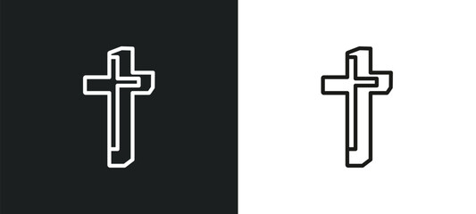 Obraz premium christian cross outline icon in white and black colors. christian cross flat vector icon from shapes and symbols collection for web, mobile apps and ui.