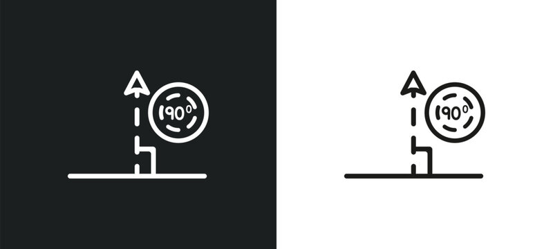 right angle of 90 degrees outline icon in white and black colors. right angle of 90 degrees flat vector icon from shapes collection for web, mobile apps and ui.