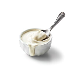Fototapeta na wymiar yogurt with spoon on white background