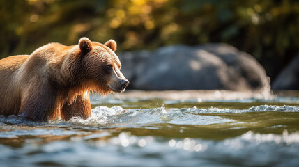 brown bear in water HD 8K wallpaper Stock Photographic Image