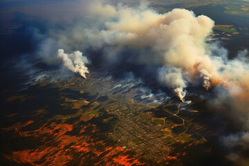 High-Altitude View of Rampaging Forest Fires. Generative AI