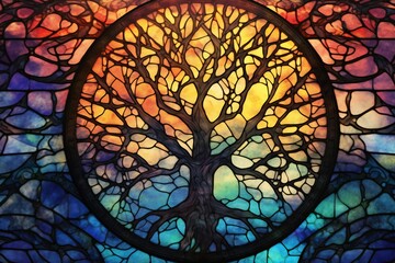 Stained Glass Celestial Trees Digital paper Generative AI 