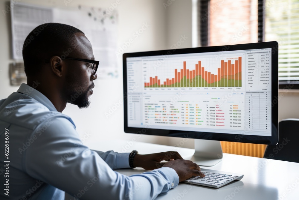 Poster black data analyst using code to visualize data