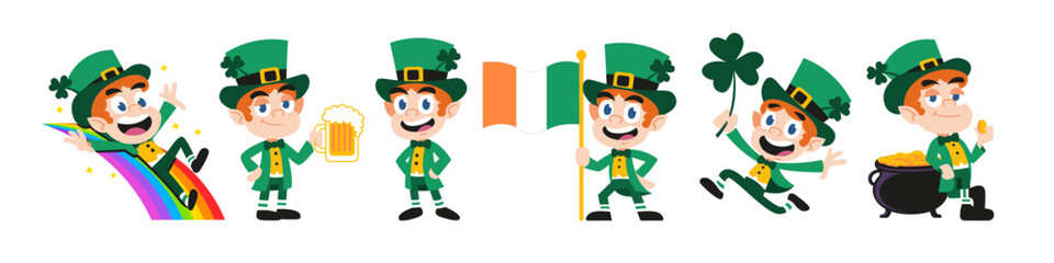 Vector Cartoon Cute Saint Patrick Characters Illustration Set Isolated