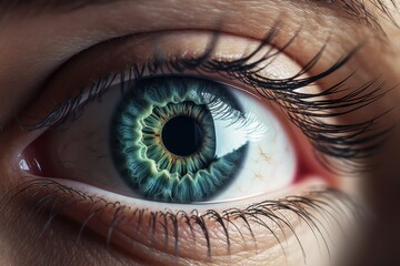 Naklejka premium A close - up of a persons eye, with the iris and pupil in focus.