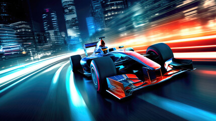 Adrenaline-Fueled F1 Racer Tearing through Urban Expanse. Generative AI