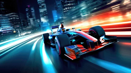 Foto auf Acrylglas F1 Adrenaline-Fueled F1 Racer Tearing through Urban Expanse. Generative AI
