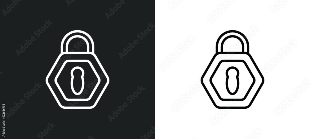 Poster lock graphic interface security outline icon in white and black colors. lock graphic interface secur