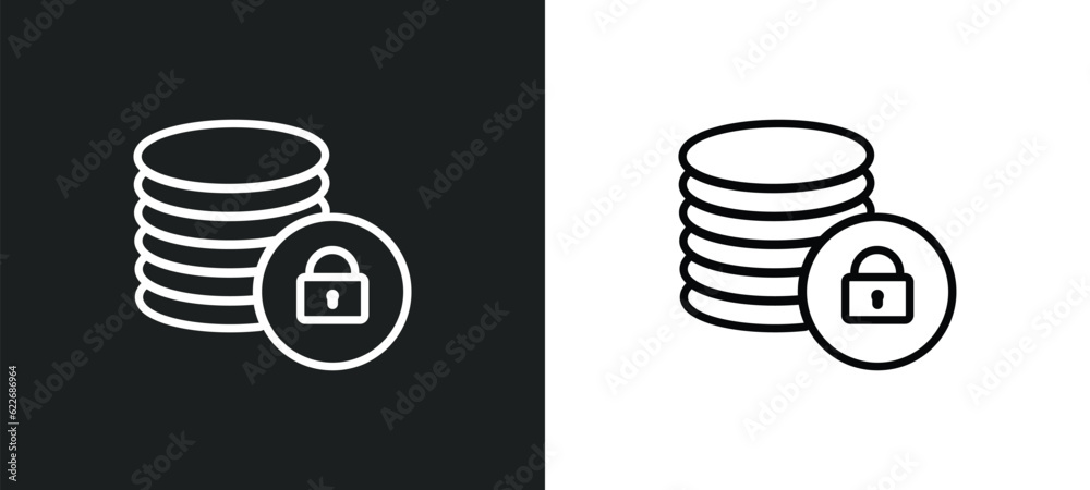 Poster secure database outline icon in white and black colors. secure database flat vector icon from securi